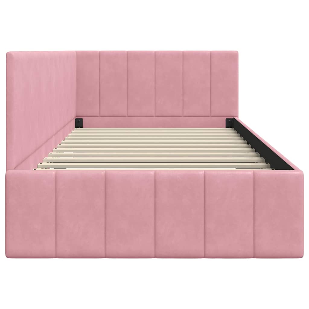 vidaXL Eckbettgestell mit Kopfteil Rosa 100 cm x 200 cm Samt