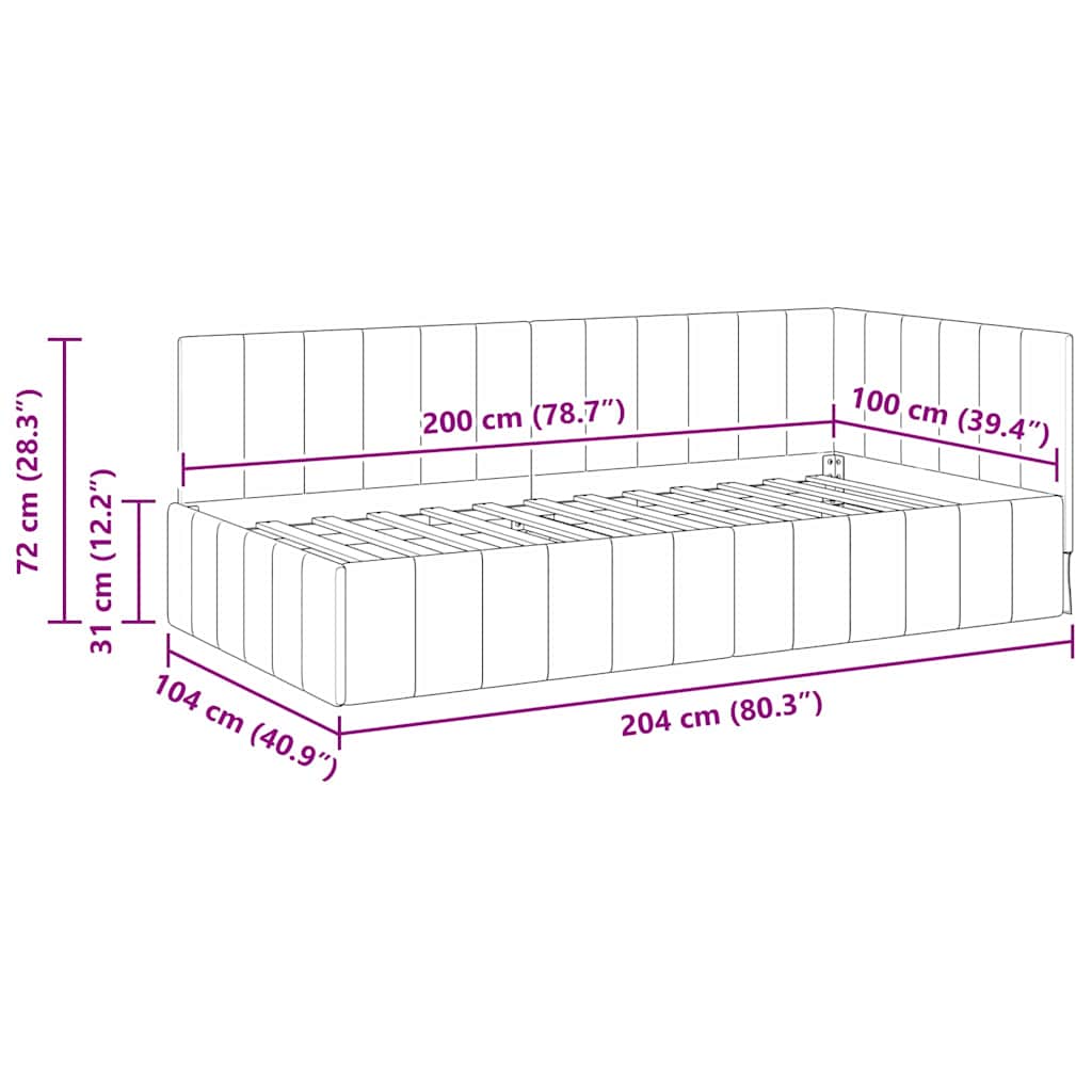 vidaXL Eckbettgestell mit Kopfteil Rosa 100 cm x 200 cm Samt