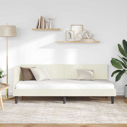 Eckbettgestell mit Kopfteil Creme 80 cm x 200 cm Samt