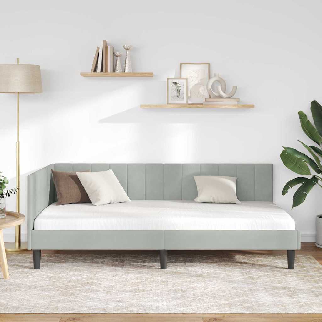 Eckbettgestell mit Kopfteil Hellgrau 100 cm x 200 cm Samt