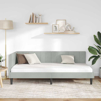 Eckbettgestell mit Kopfteil Hellgrau 100 cm x 200 cm Samt