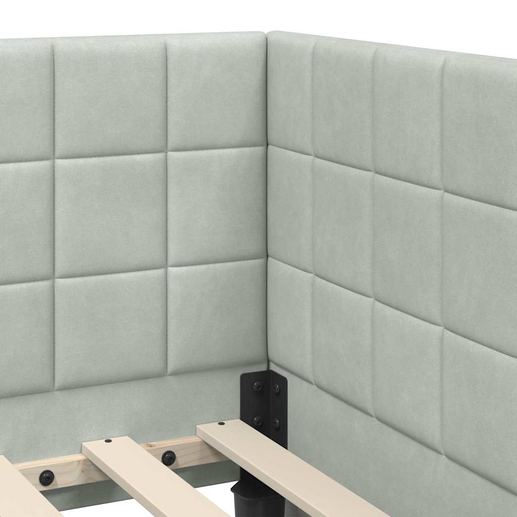 Eckbettgestell mit Kopfteil Hellgrau 80 cm x 200 cm Samt