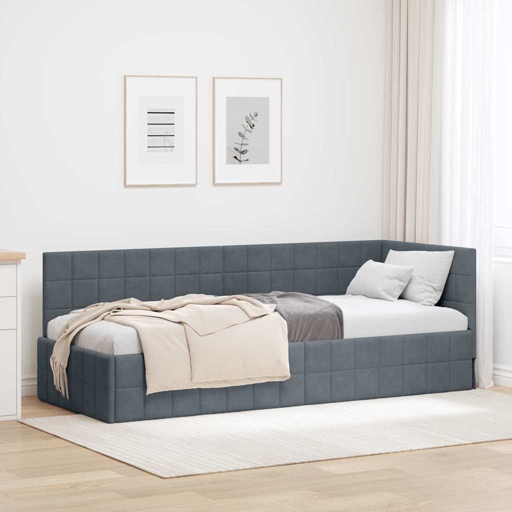 vidaXL Eckbettgestell mit Kopfteil Dunkelgrau 80 cm x 200 cm Samt