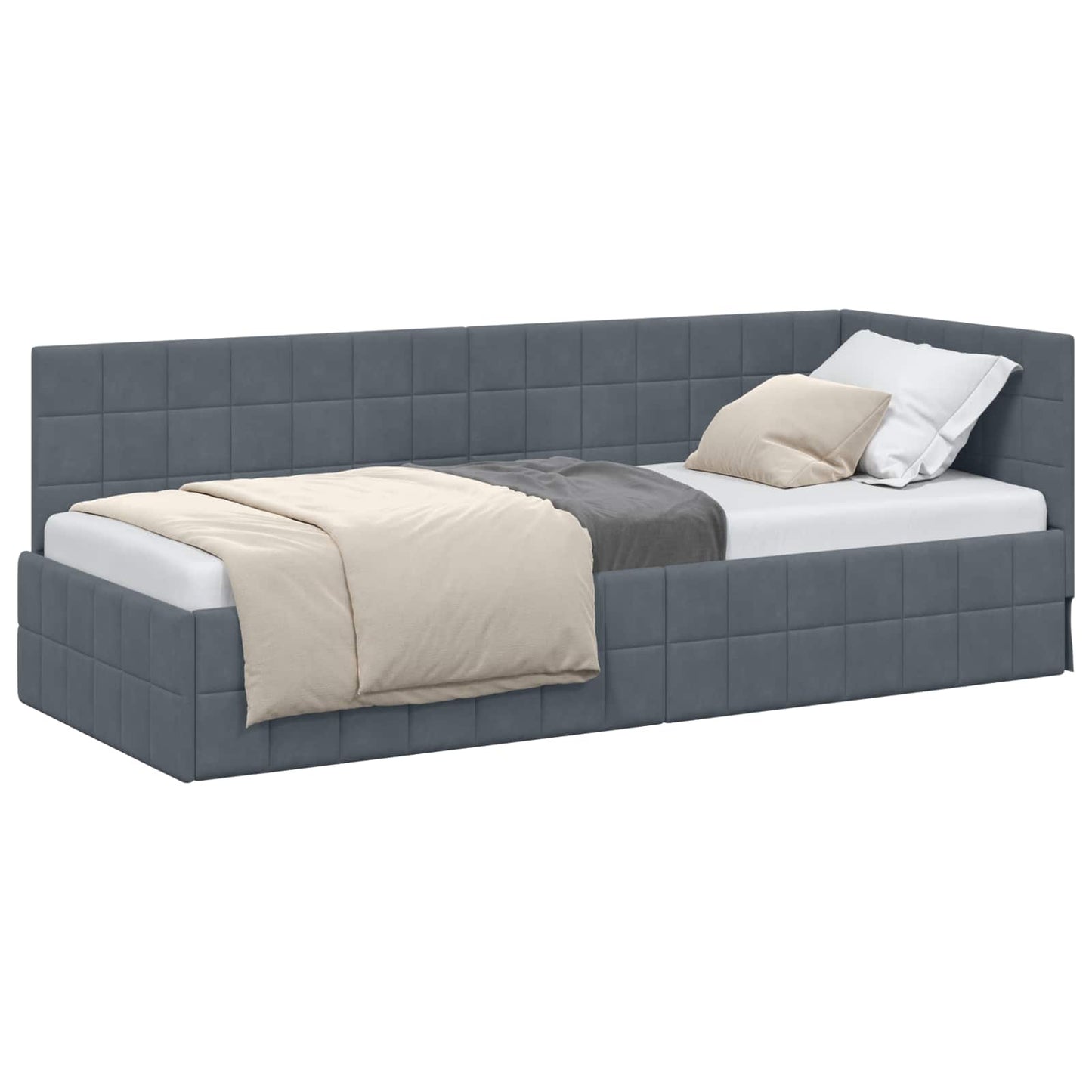 vidaXL Eckbettgestell mit Kopfteil Dunkelgrau 80 cm x 200 cm Samt