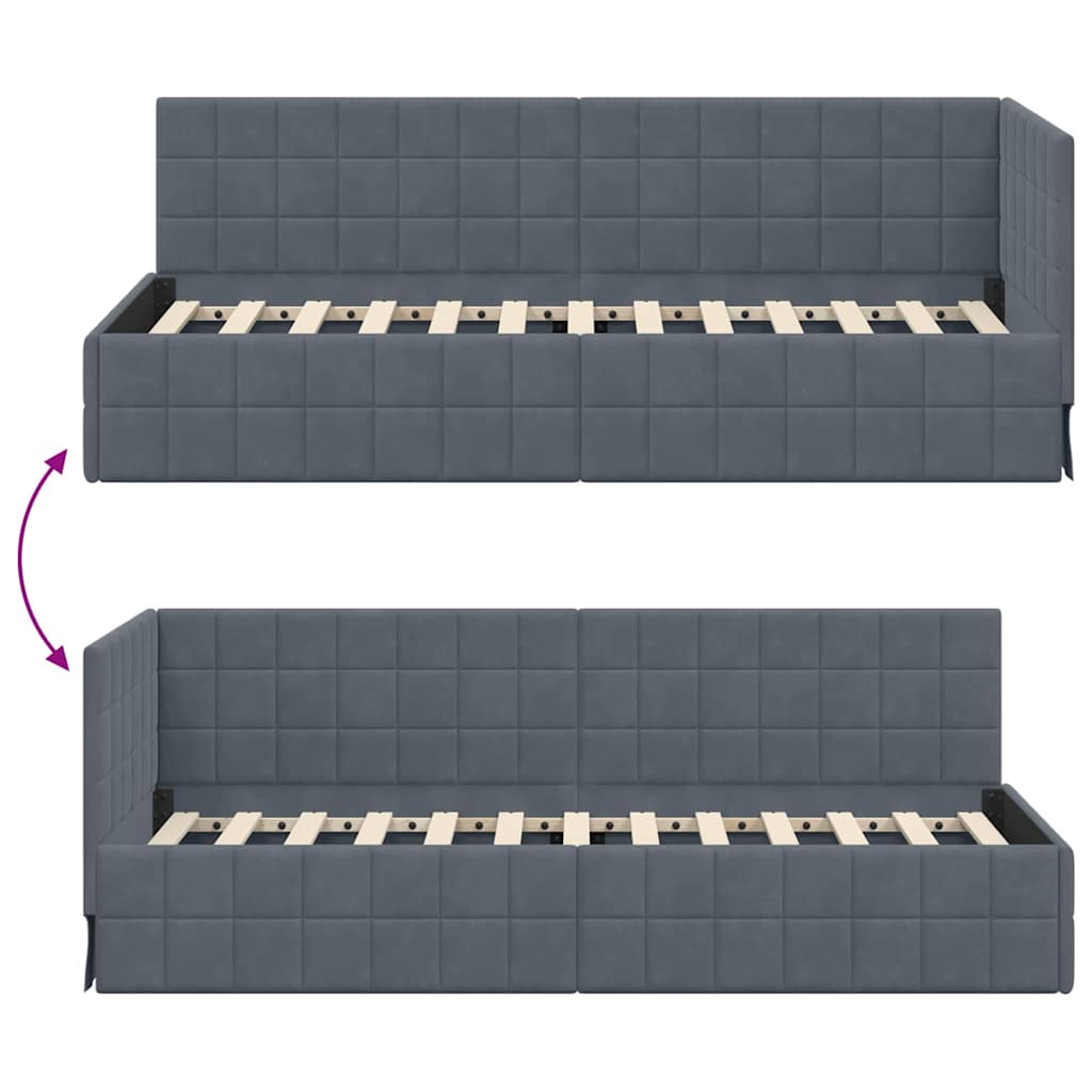 vidaXL Eckbettgestell mit Kopfteil Dunkelgrau 80 cm x 200 cm Samt