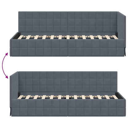 vidaXL Eckbettgestell mit Kopfteil Dunkelgrau 80 cm x 200 cm Samt