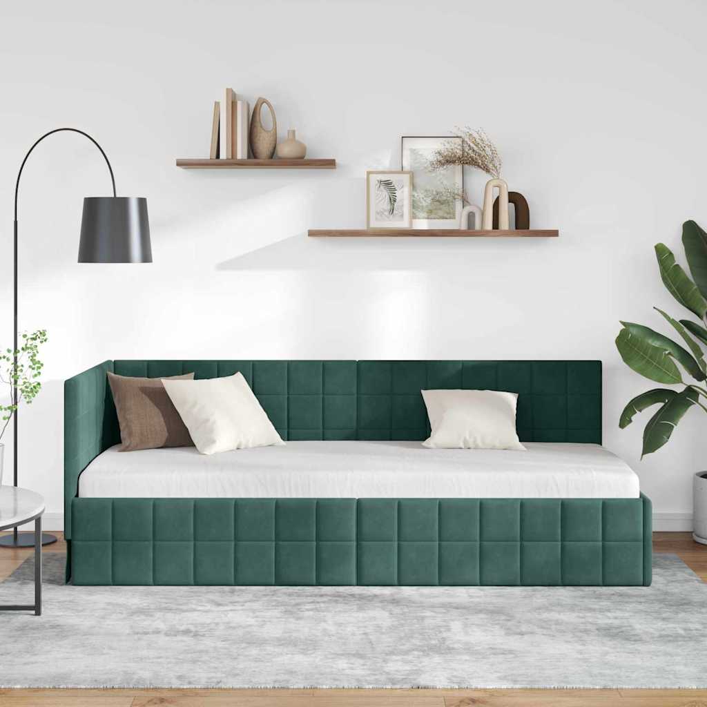 vidaXL Cadre de lit d'angle avec tête de lit Vert foncé 80 cm x 200 cm Velours