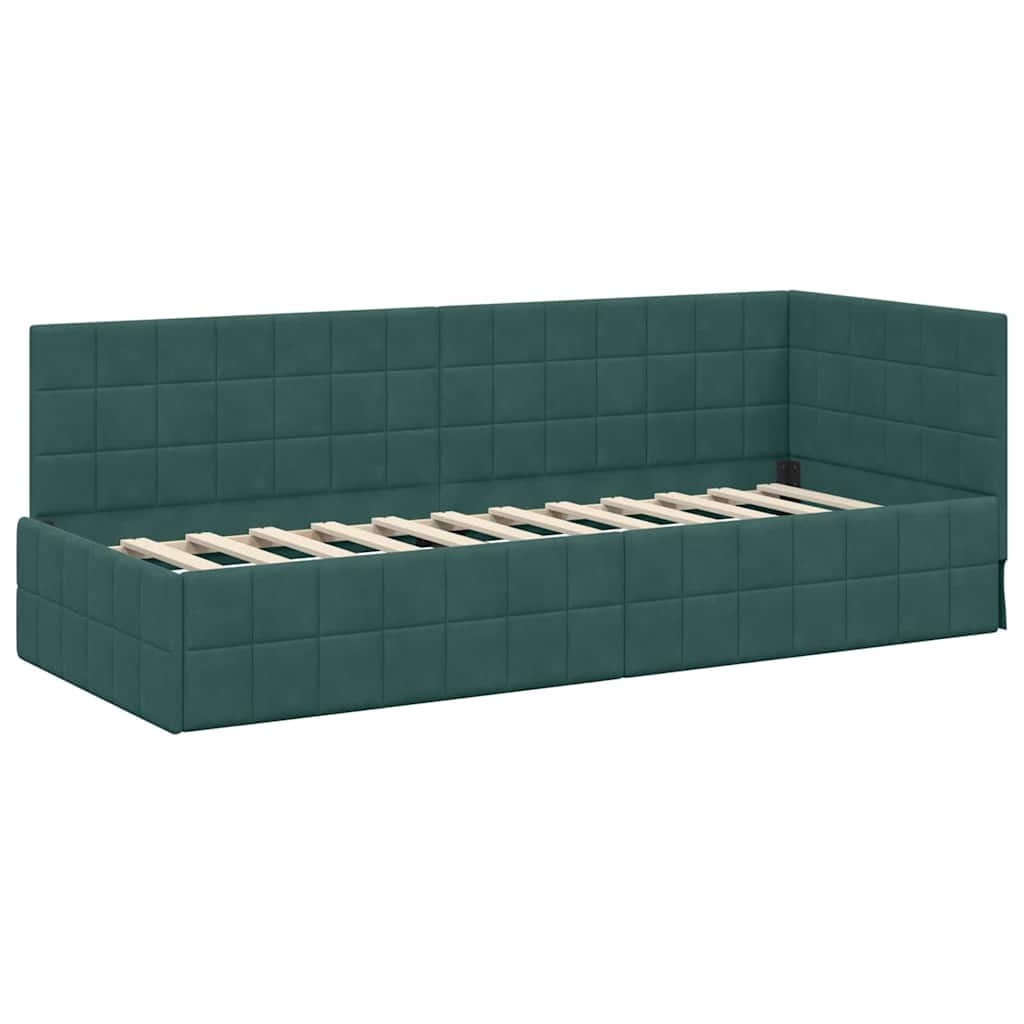 vidaXL Cadre de lit d'angle avec tête de lit Vert foncé 80 cm x 200 cm Velours