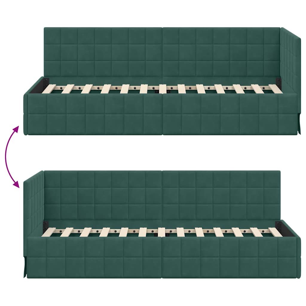 vidaXL Cadre de lit d'angle avec tête de lit Vert foncé 80 cm x 200 cm Velours