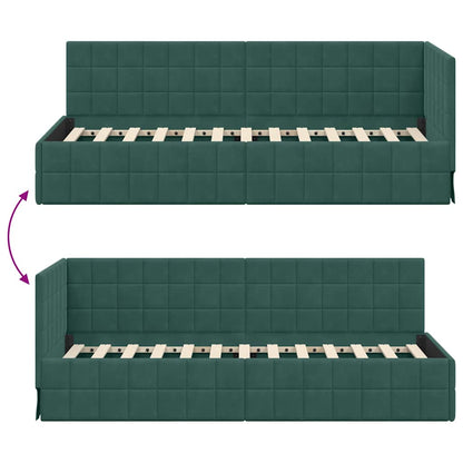 vidaXL Cadre de lit d'angle avec tête de lit Vert foncé 80 cm x 200 cm Velours