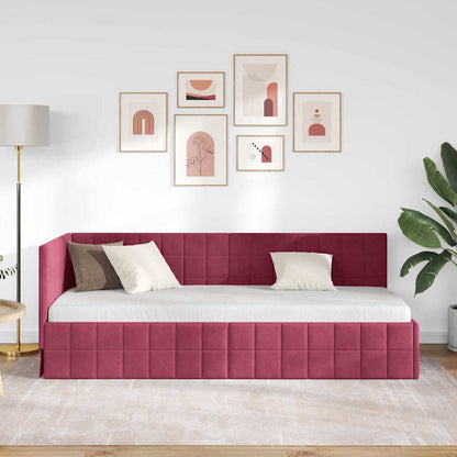 vidaXL Eckbettgestell mit Kopfteil Weinrot 80 cm x 200 cm Samt
