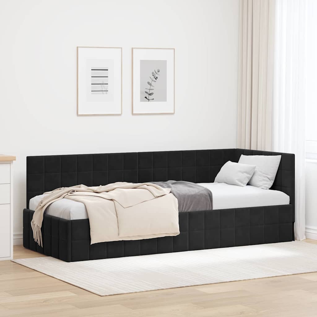 vidaXL Eckbettgestell mit Kopfteil Schwarz 80 cm x 200 cm Samt