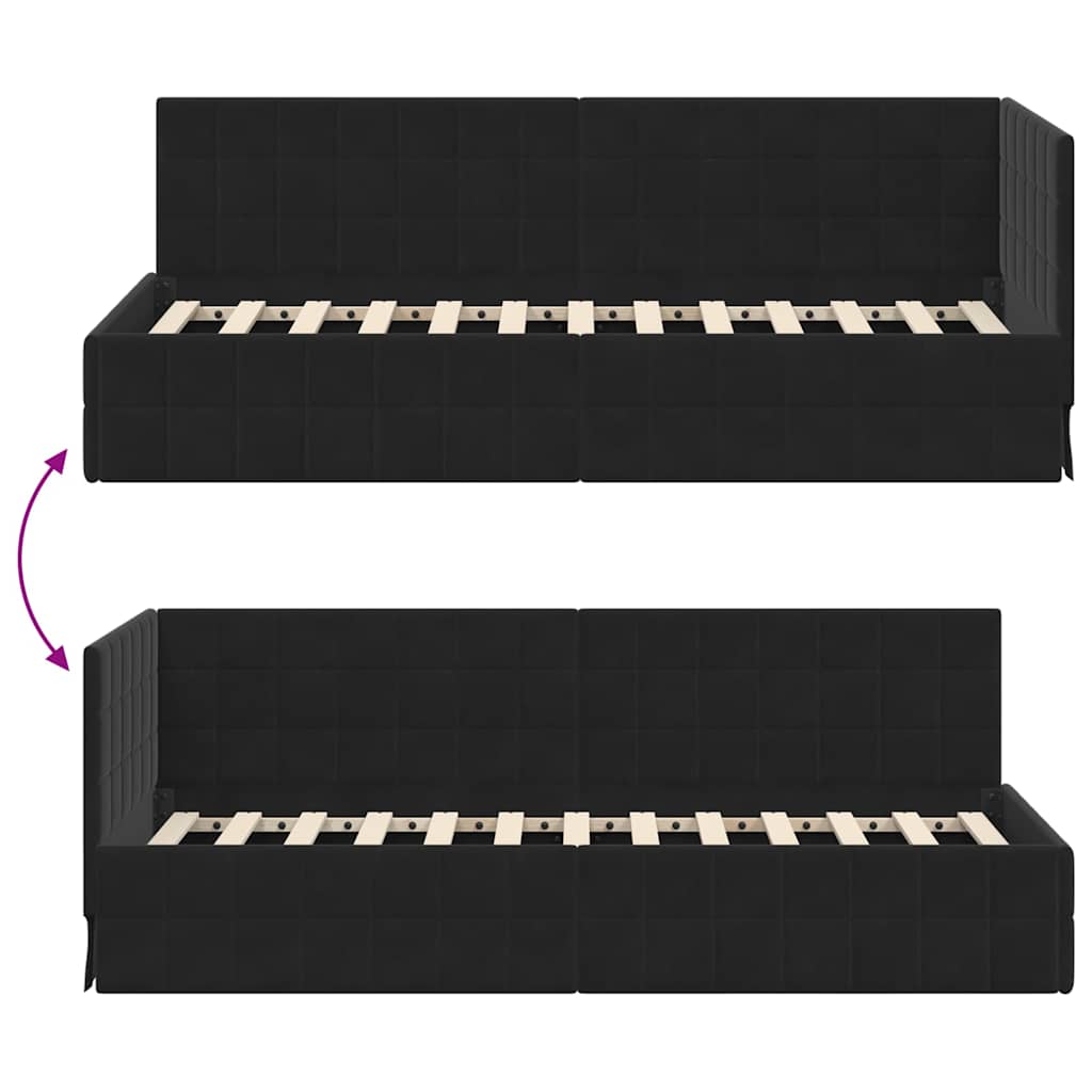 vidaXL Eckbettgestell mit Kopfteil Schwarz 80 cm x 200 cm Samt