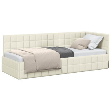 vidaXL Eckbettgestell mit Kopfteil Creme 80 cm x 200 cm Samt