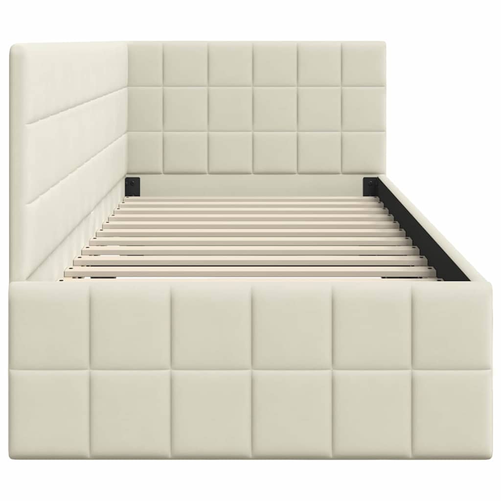 Eckbettgestell mit Kopfteil Creme 80 cm x 200 cm Samt