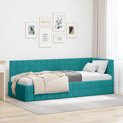 vidaXL Eckbettgestell mit Kopfteil Türkis 80 cm x 200 cm Samt