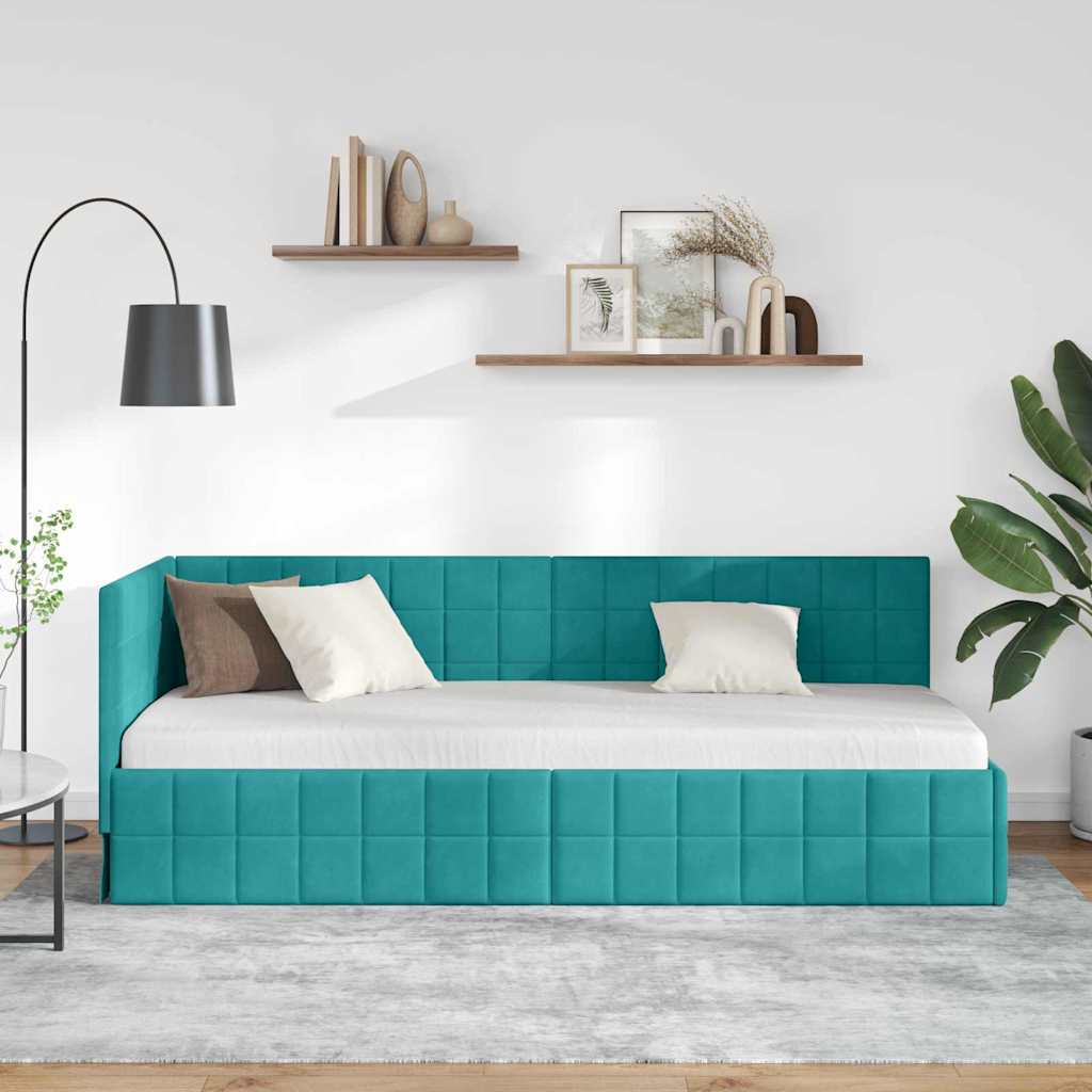 vidaXL Eckbettgestell mit Kopfteil Türkis 80 cm x 200 cm Samt