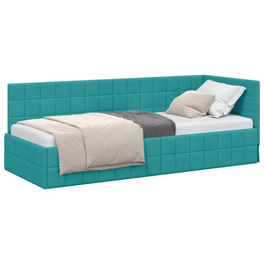 vidaXL Eckbettgestell mit Kopfteil Türkis 80 cm x 200 cm Samt