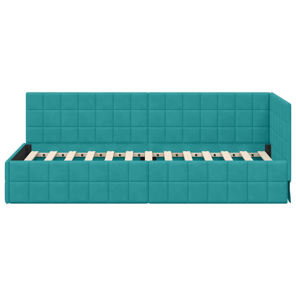 vidaXL Eckbettgestell mit Kopfteil Türkis 80 cm x 200 cm Samt