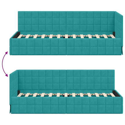 vidaXL Eckbettgestell mit Kopfteil Türkis 80 cm x 200 cm Samt