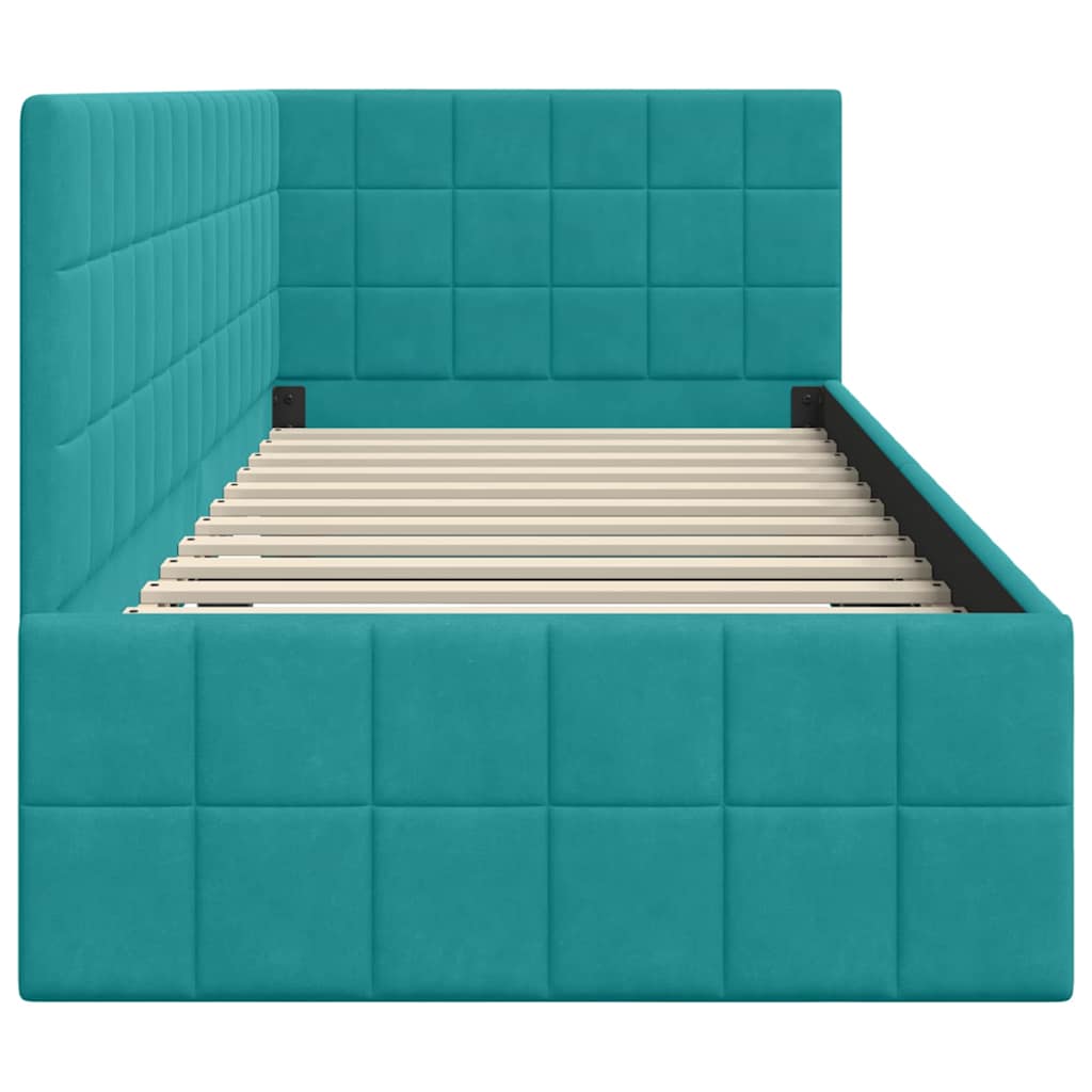 vidaXL Eckbettgestell mit Kopfteil Türkis 80 cm x 200 cm Samt
