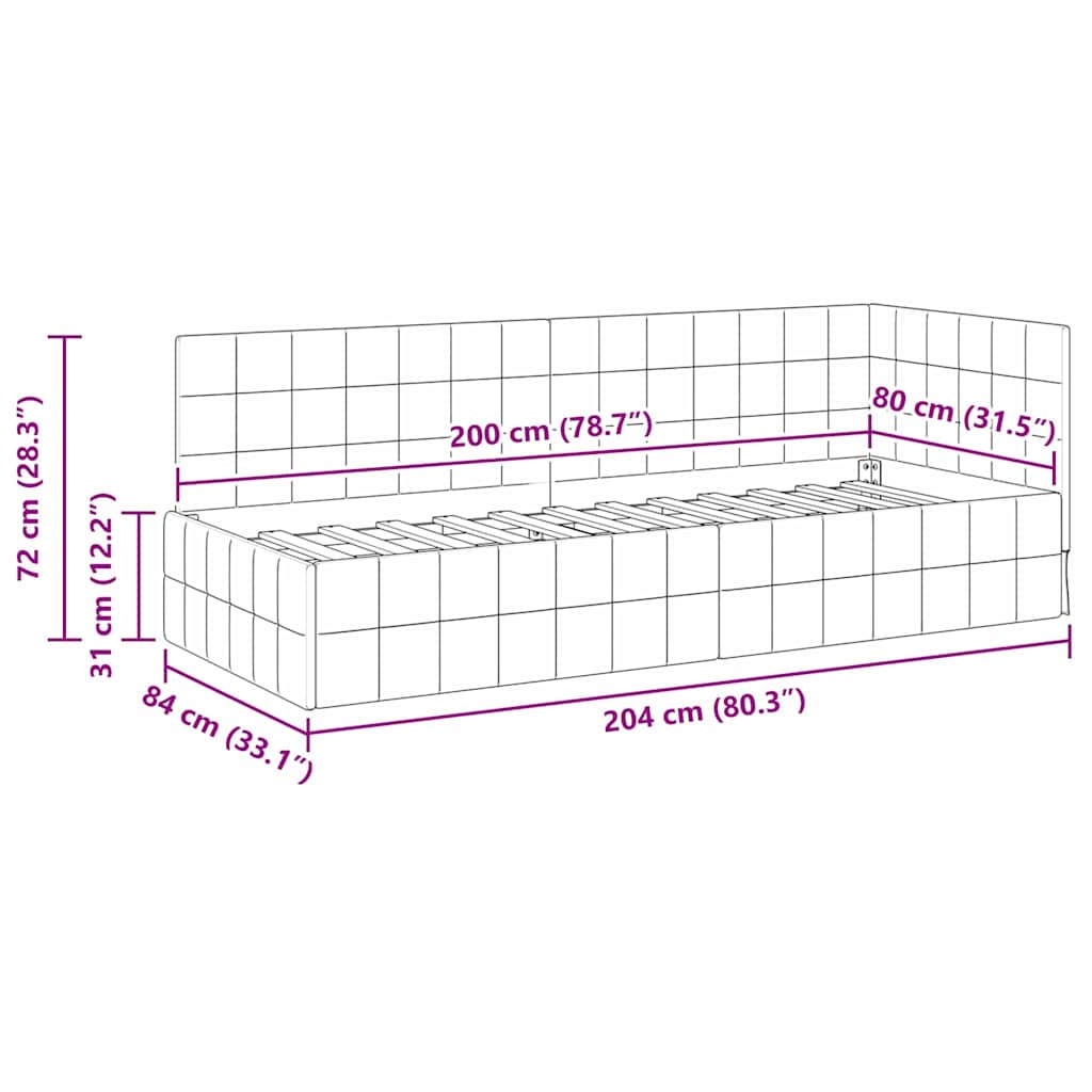 vidaXL Eckbettgestell mit Kopfteil Türkis 80 cm x 200 cm Samt