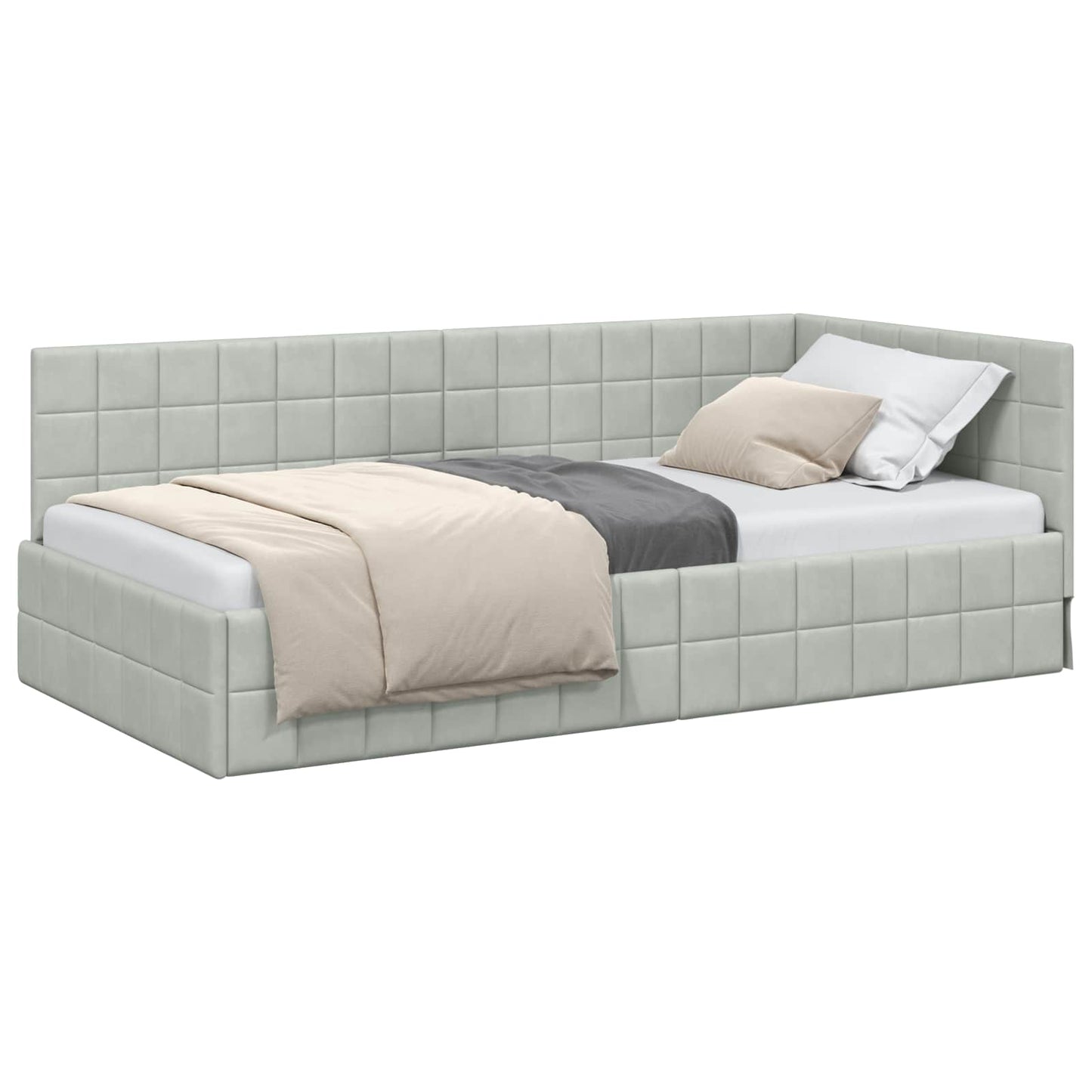 Eckbettgestell mit Kopfteil Hellgrau 90 cm x 190 cm Samt