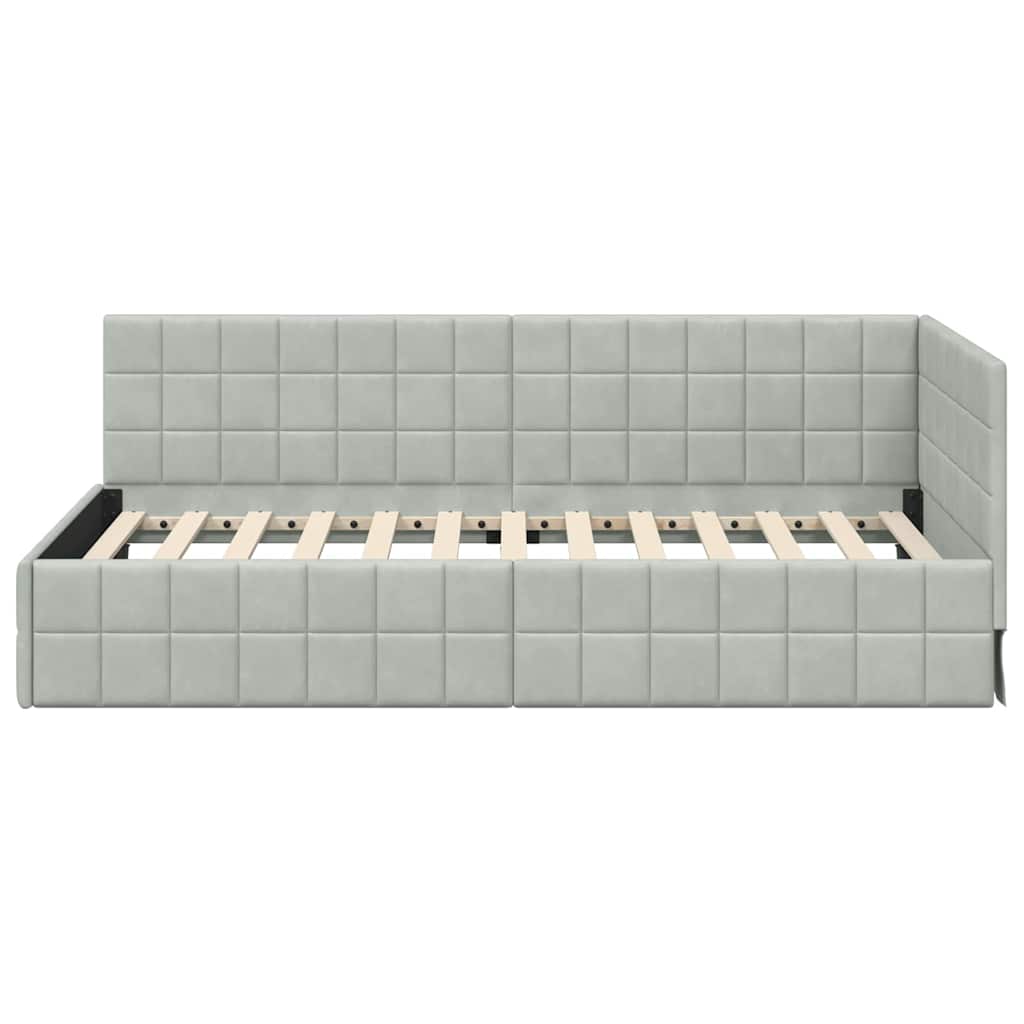 Eckbettgestell mit Kopfteil Hellgrau 90 cm x 190 cm Samt