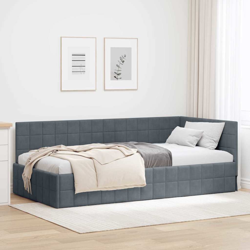 vidaXL Eckbettgestell mit Kopfteil Dunkelgrau 90 cm x 190 cm Samt