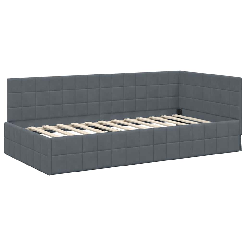 vidaXL Eckbettgestell mit Kopfteil Dunkelgrau 90 cm x 190 cm Samt