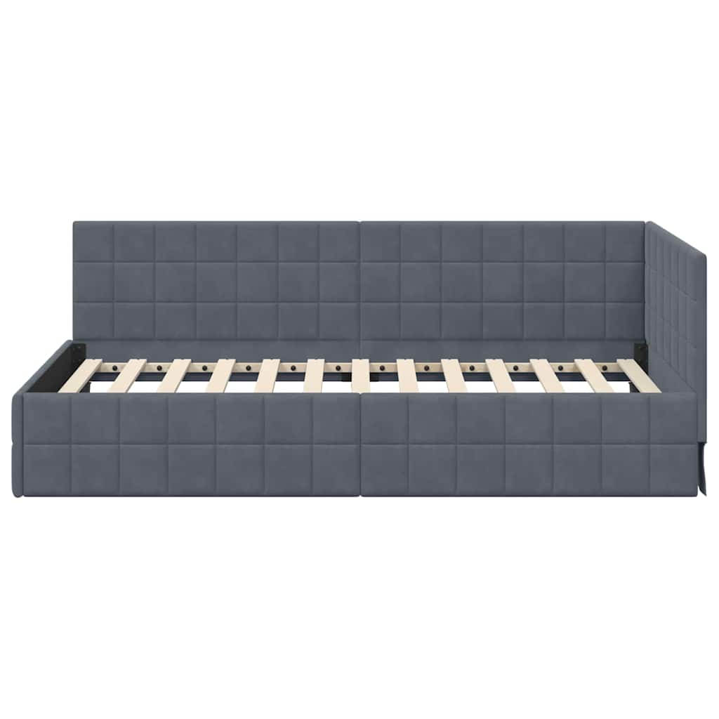 vidaXL Eckbettgestell mit Kopfteil Dunkelgrau 90 cm x 190 cm Samt