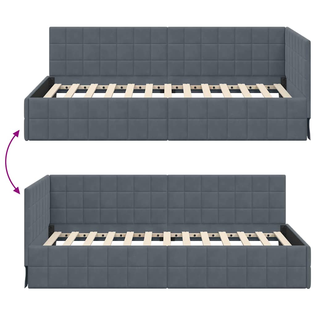 vidaXL Eckbettgestell mit Kopfteil Dunkelgrau 90 cm x 190 cm Samt