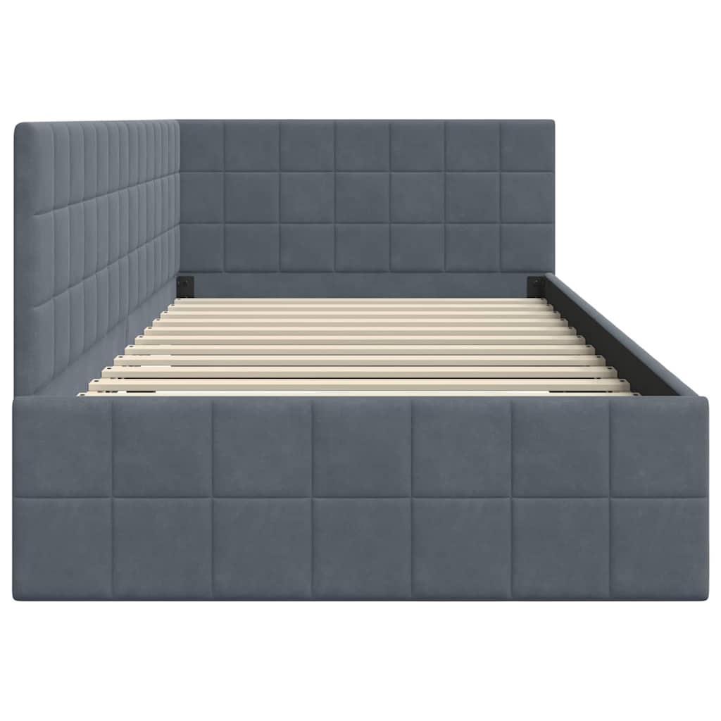 vidaXL Eckbettgestell mit Kopfteil Dunkelgrau 90 cm x 190 cm Samt