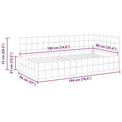 vidaXL Eckbettgestell mit Kopfteil Dunkelgrau 90 cm x 190 cm Samt