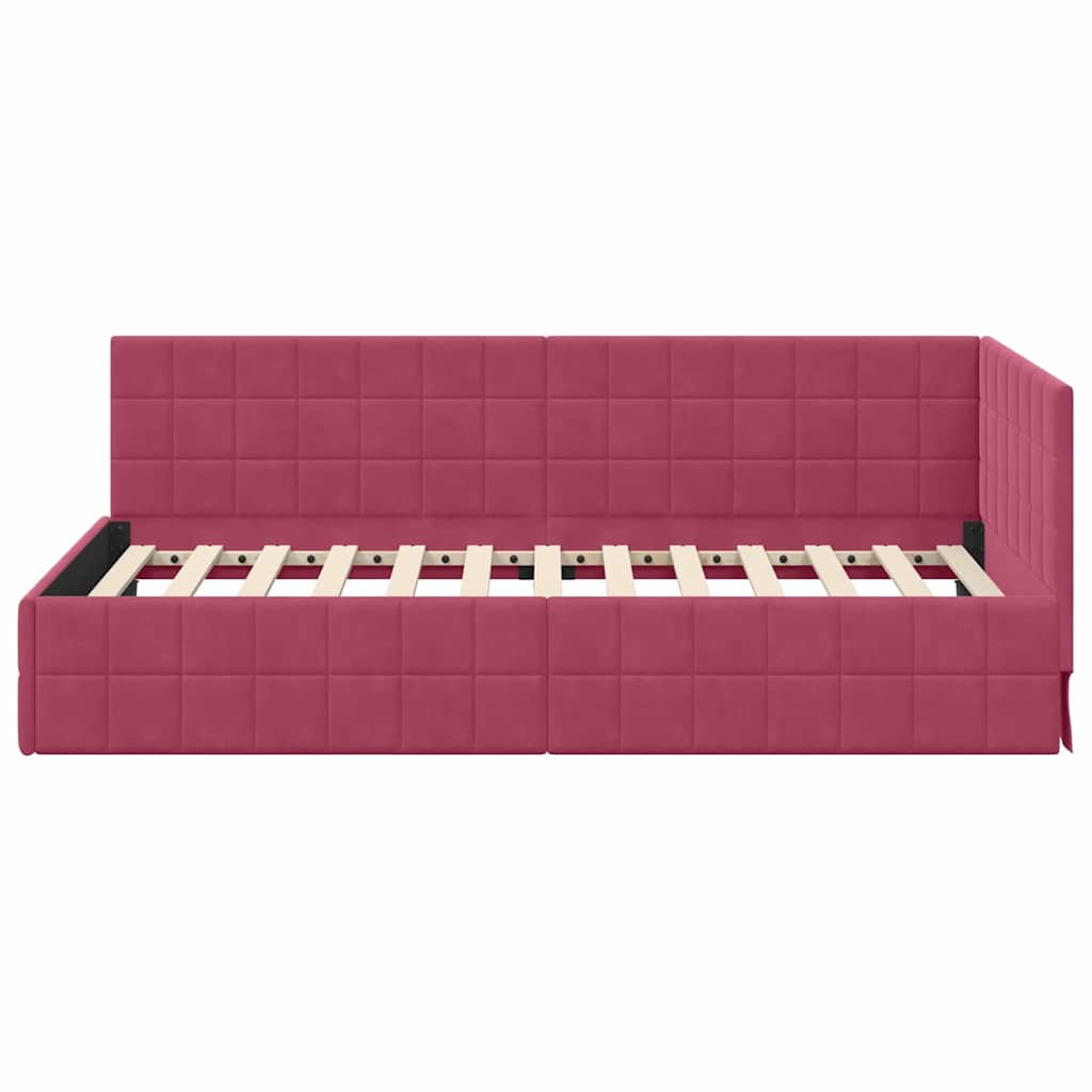 vidaXL Eckbettgestell mit Kopfteil Weinrot 90 cm x 190 cm Samt