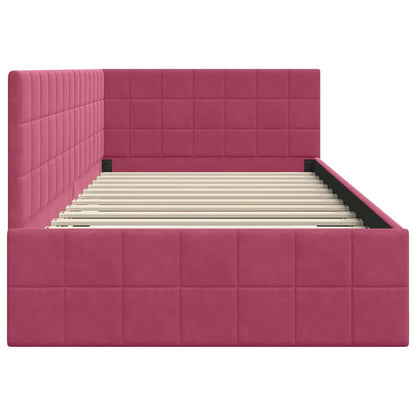 vidaXL Eckbettgestell mit Kopfteil Weinrot 90 cm x 190 cm Samt