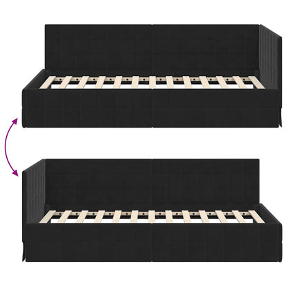 vidaXL Eckbettgestell mit Kopfteil Schwarz 90 cm x 190 cm Samt