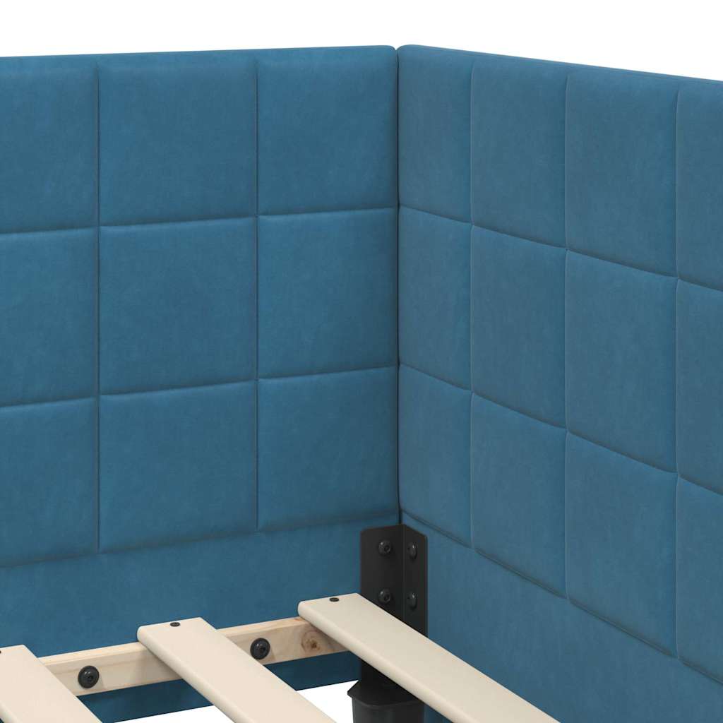 vidaXL Eckbettgestell mit Kopfteil Blau 90 cm x 200 cm Samt