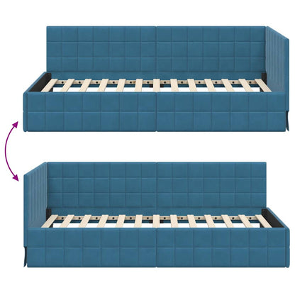 vidaXL Eckbettgestell mit Kopfteil Blau 90 cm x 200 cm Samt
