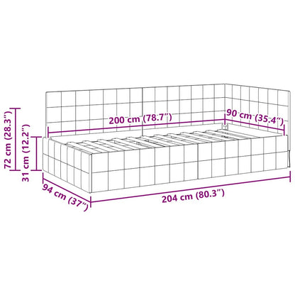 Eckbettgestell mit Kopfteil Hellgrau 90 cm x 200 cm Samt