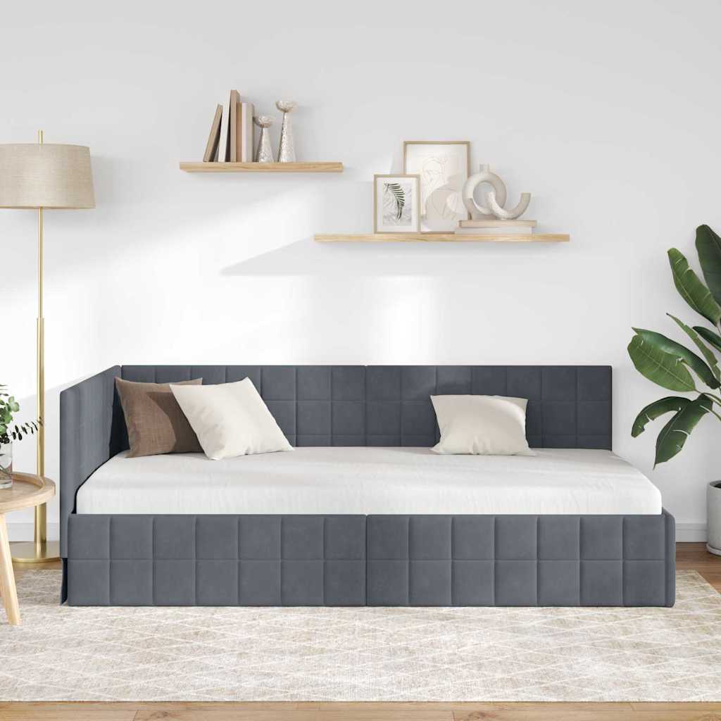 vidaXL Eckbettgestell mit Kopfteil Dunkelgrau 90 cm x 200 cm Samt