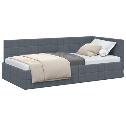 vidaXL Eckbettgestell mit Kopfteil Dunkelgrau 90 cm x 200 cm Samt