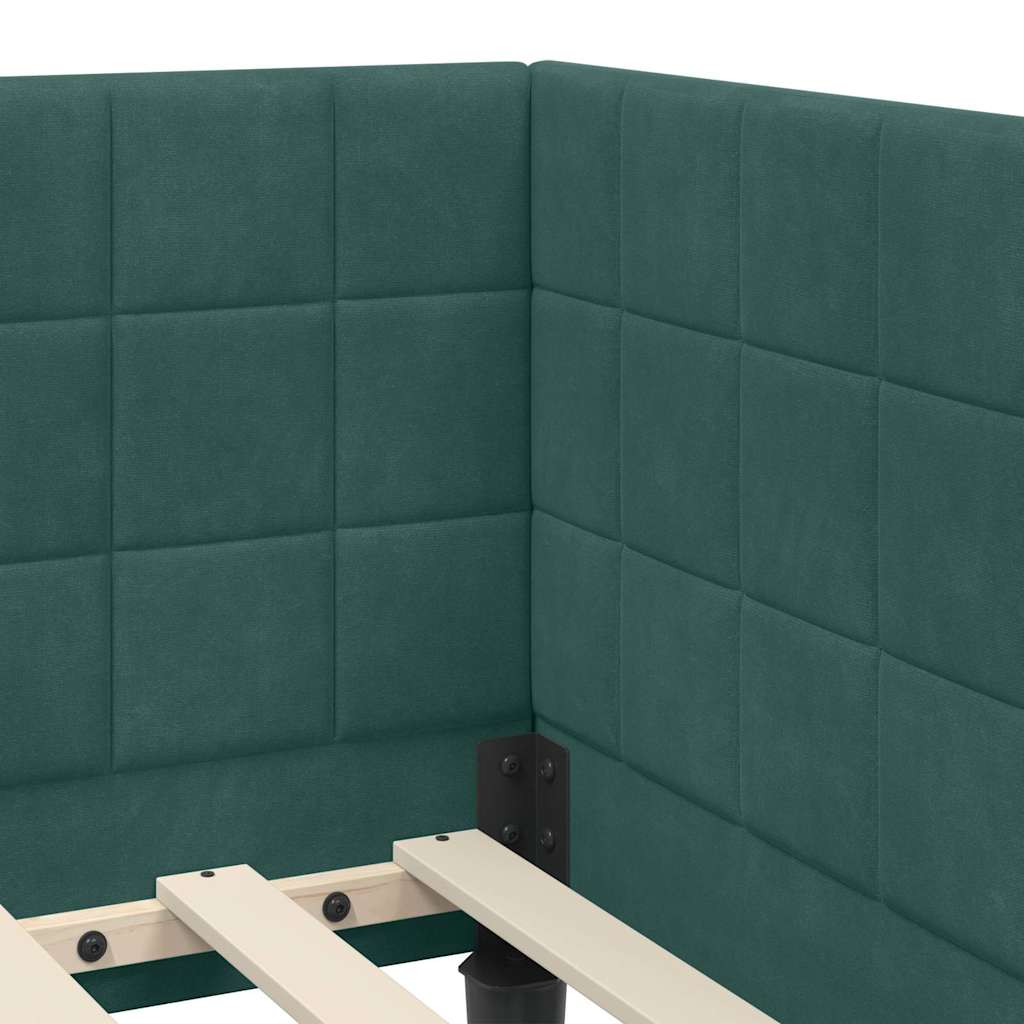 vidaXL Cadre de lit d'angle avec tête de lit vert foncé 90 cm x 200 cm Velours