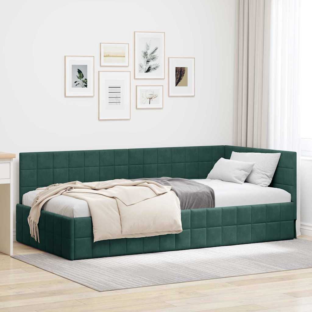 vidaXL Cadre de lit d'angle avec tête de lit vert foncé 90 cm x 200 cm Velours