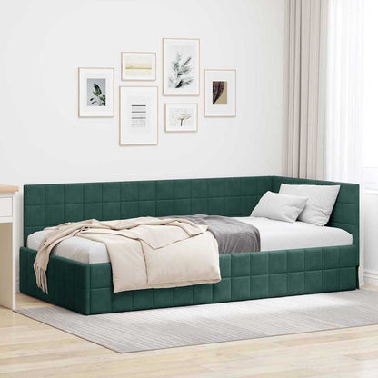 vidaXL Cadre de lit d'angle avec tête de lit vert foncé 90 cm x 200 cm Velours