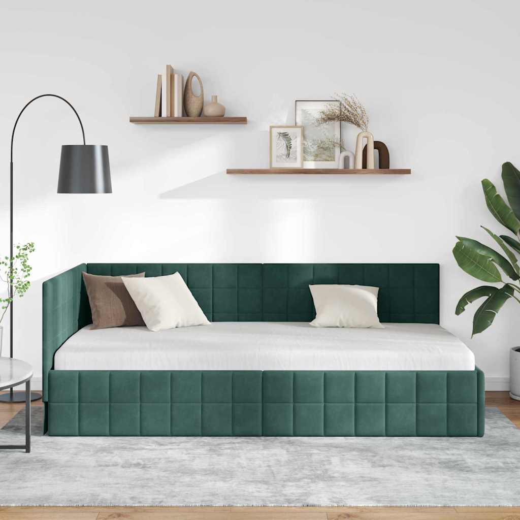 vidaXL Cadre de lit d'angle avec tête de lit vert foncé 90 cm x 200 cm Velours