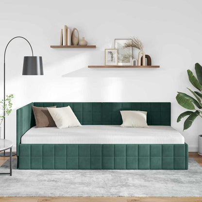 vidaXL Cadre de lit d'angle avec tête de lit vert foncé 90 cm x 200 cm Velours