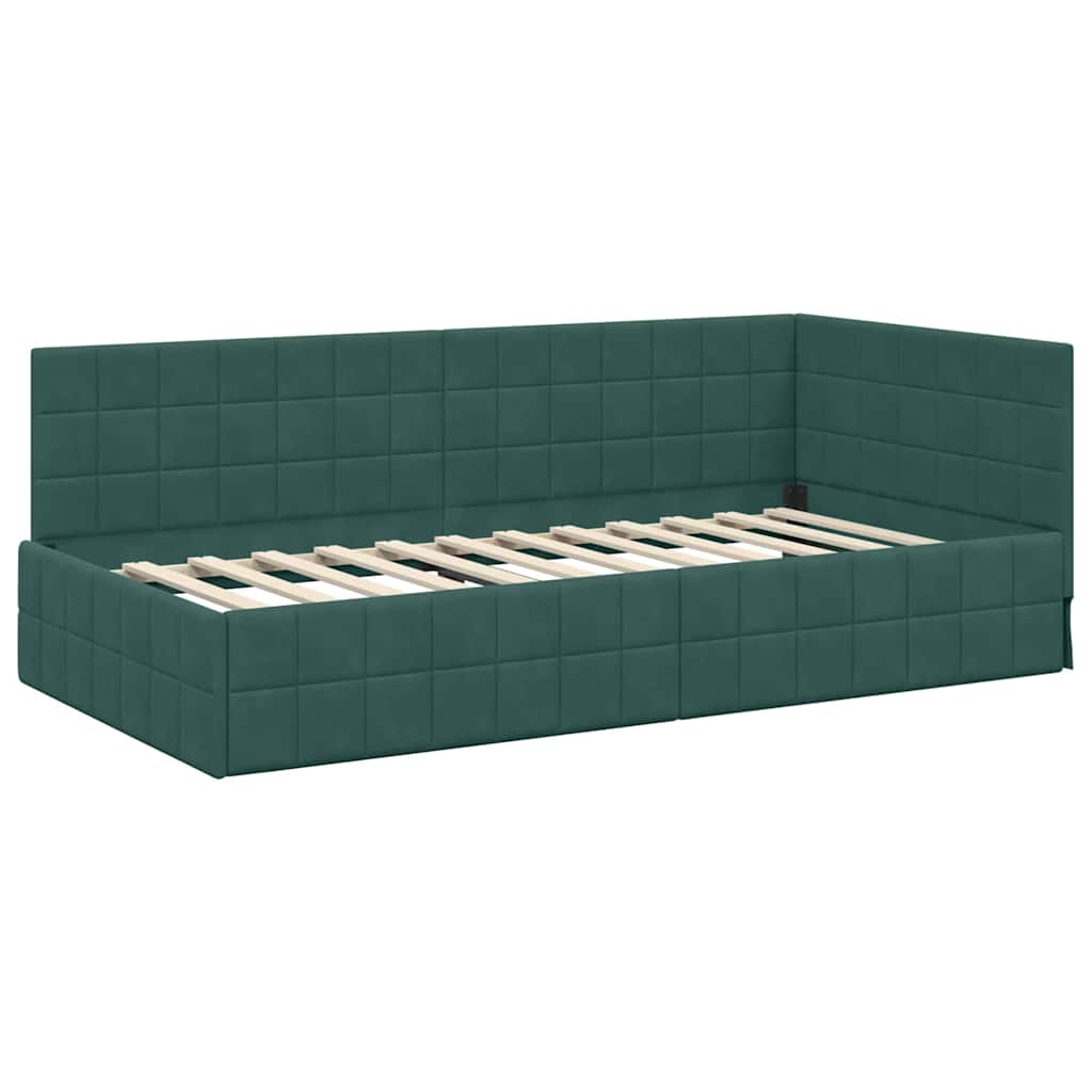 vidaXL Cadre de lit d'angle avec tête de lit vert foncé 90 cm x 200 cm Velours
