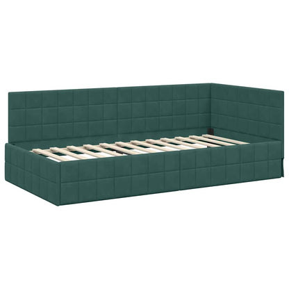 vidaXL Cadre de lit d'angle avec tête de lit vert foncé 90 cm x 200 cm Velours