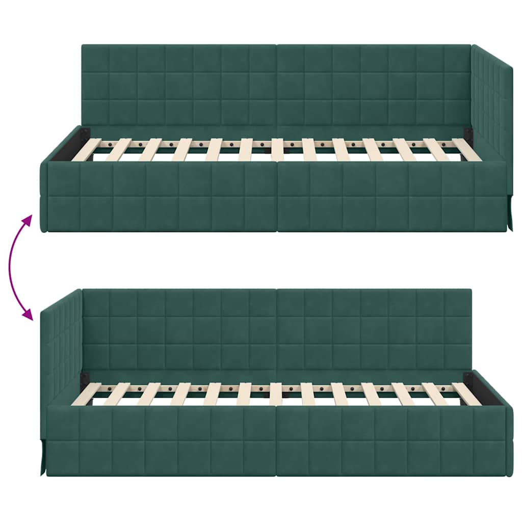 vidaXL Cadre de lit d'angle avec tête de lit vert foncé 90 cm x 200 cm Velours